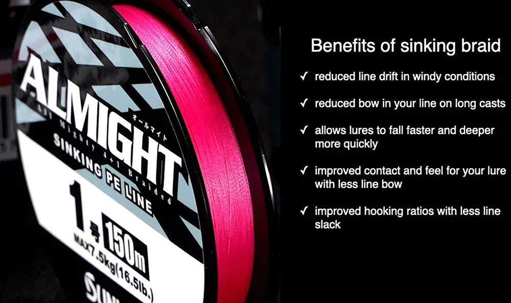 Sunline Almight HSG Pink Braided Line Standard Spools 165 Yards