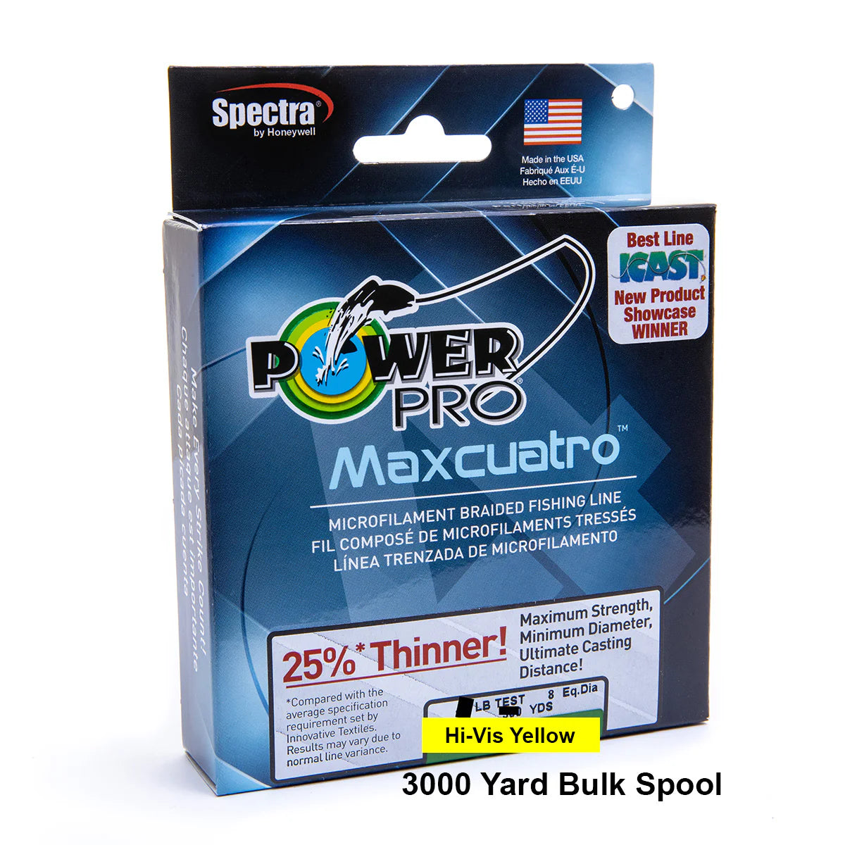 Power Pro Maxcuatro Spectra Hi Vis Yellow Braided Line 3000 yard Bulk Spool