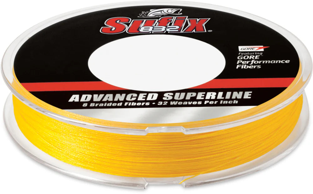 Sufix 832 Advanced Superline High Vis Yellow Braided Line 150 Yard Standard Spool